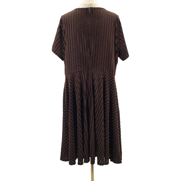 UNIQUE VINTAGE XS brown zigzag metallic velvet swing retro flare dress NWT B46 - Picture 2 of 7